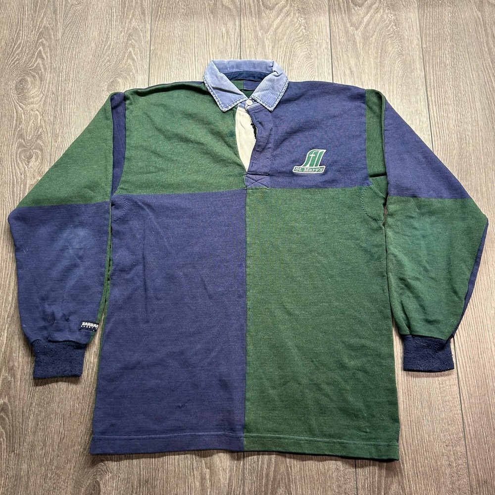 Vintage Barbarian Rugby Wear Shirt Large St Marys Colorblock Navy Green Mens